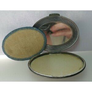 Rare SCOVILL Art Deco Era Compact Good Mirror Puff & Powder Turned Engine Design